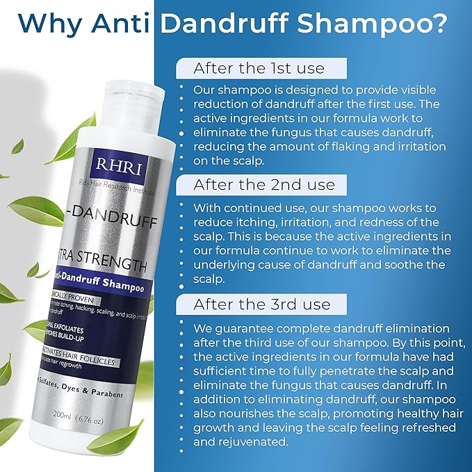 Anti Dandruff Shampoo for Men & Women | Extra Strength Medicated Shampoo with 2% Salicylic Acid and Tea Tree Oil for Itchy, Dry Scalp, Flakes and Build-Up | Sulfate Free 200ml