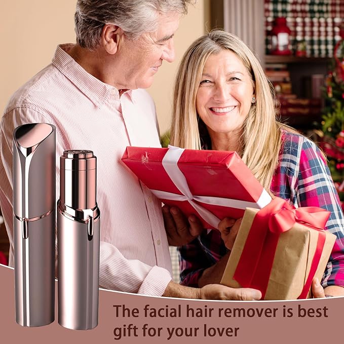 Facial Hair Remover for Women, Painless Hair Removal Device Portable Womens for Lip, Chin with USB Rechargeable, Rose Gold