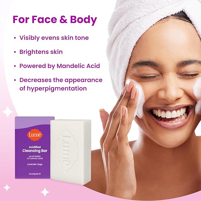 Lume Acidified Body Cleansing Bar - 24 Hour Odor Control - Removes Odor Better than Soap - Moisturizing Formula - Formulated Without SLS and Parabens - OB/GYN Developed - 5 ounce (Lavender Sage)