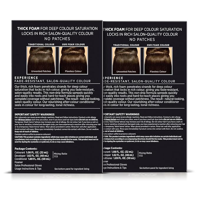 John Frieda Precision Foam Colour, Dark Natural Brown 4N, Full-coverage Hair Color Kit, Anti-Fade Gray Coverage, Deep Color Saturation Hair Dye, Pack of 2