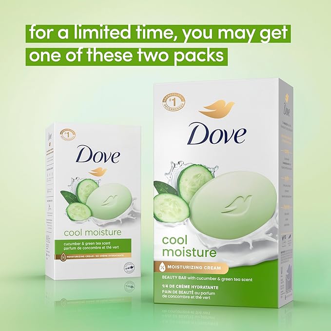 Dove Beauty Bar Soap Cool Moisture Cucumber & Green Tea Scent, 8 Bars for Refreshed Skin, Leaves Skin Refreshed 8 x 3.75 oz