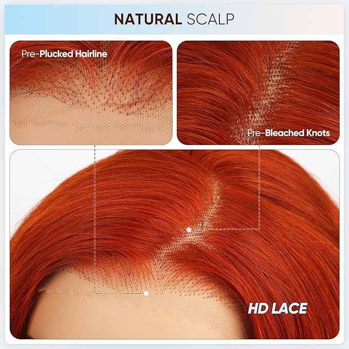 Ginger Wig Human Hair,13x6 HD Ginger Body Wave Lace Frontal Wigs Human Hair Pre Plucked With Baby Hair,210% Density Colored Orange Wig for Women 22 Inch