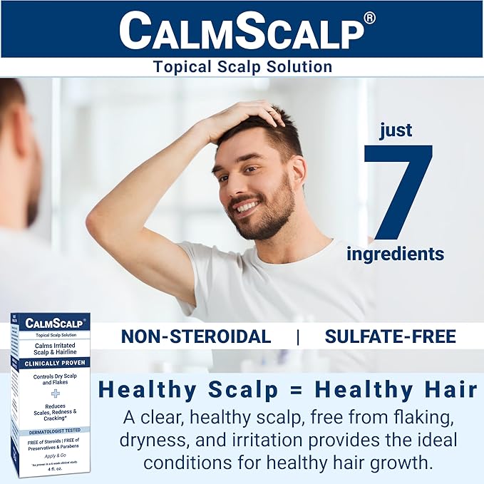 Scalp Solution | Calms Irritated Scalp | Dry Scalp Treatment | Reduces Scales, Flakes & Redness | Clinically Proven | Free of Steroids | Non Shampoo Leave-On Scalp Treatment | 4 oz