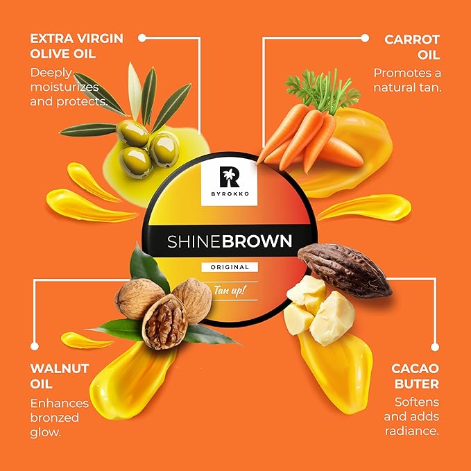 BYROKKO Shine Brown Tan Accelerator Cream 7.1 Fl Oz, Outdoor Sun or Indoor Tanning Oil or Tanning Bed Lotion, Fast Bronzer with Premium Natural Ingredients for Deep, Long-Lasting Glow