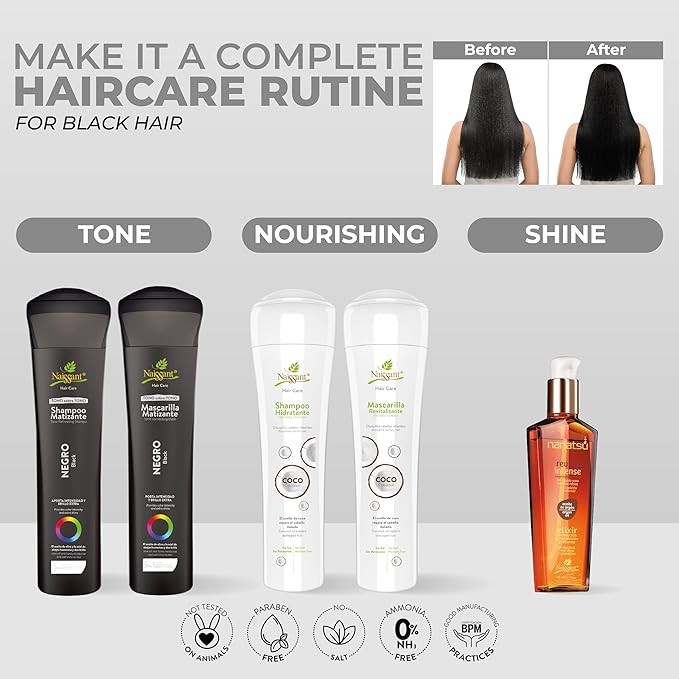 Naissant Cool Black Hair Toning Mask | Eliminates Brassiness | Neutralizes Yellow & Orange Tones | Paraben, Ammonia & Sulfate Free | Pro-Vitamin B5, Olive Oil & Honey (Negro) 10.1 Fl