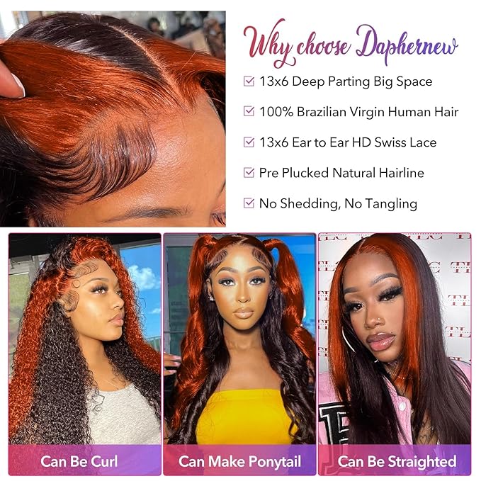 13X6 Ginger Lace Front Wigs Human Hair Pre Plucked for Women Ombre Ginger Orange Lace Front Wigs Human Hair Glueless Colored Lace Front Wig Human Hair (22Inch)