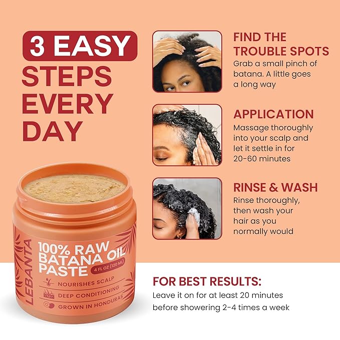 Raw Batana Oil for Hair Growth - 100% Pure, Organic 4oz Batana from Honduras for Thick and Strong Natural Hair - Dr. Sebi Unrefined Cold Pressed Cosmetic Scalp Mask for Men & Women (1 Pack)