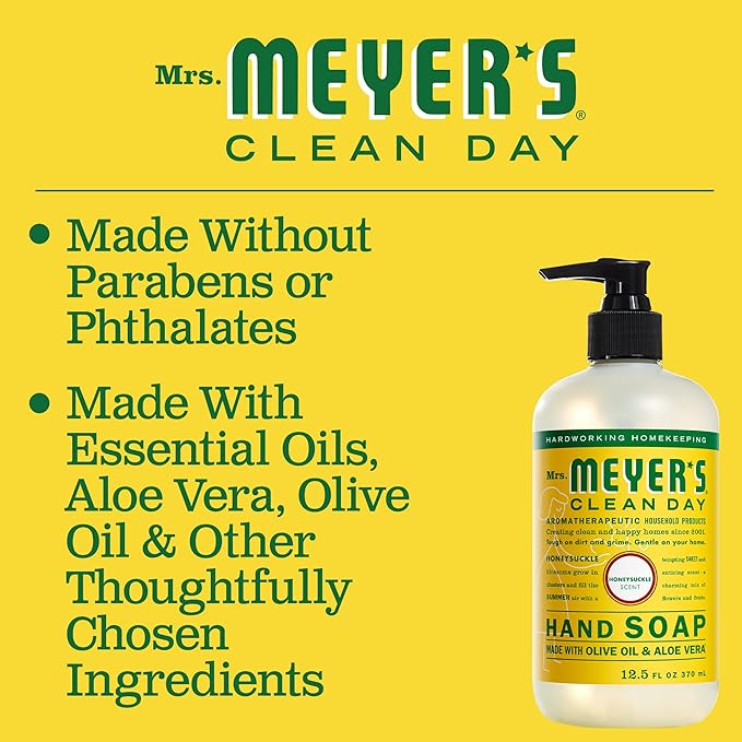 MRS. MEYER'S CLEAN DAY Hand Soap, Made with Essential Oils, Biodegradable Formula, Honeysuckle, 12.5 fl. oz - Pack of 3