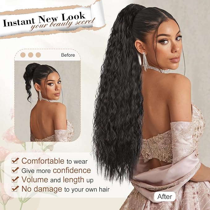 AISI BEAUTY Claw Clip Ponytail Extensions,30 Inch Long Curly Ponytail Extension for Women Fluffy Blonde Highlights Synthetic Ponytail Hairpiece for Daily Use
