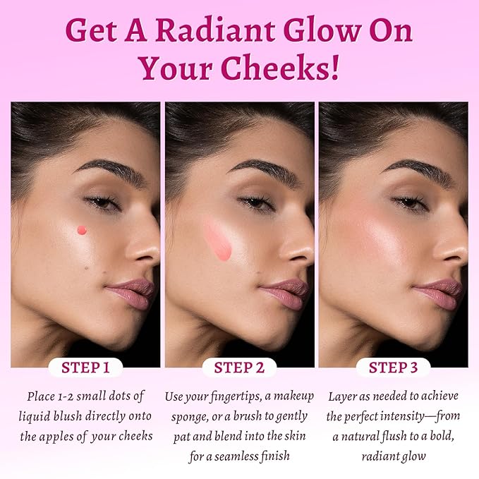 UCANBE 3PCS Liquid Blush Set – Dewy Cream Blush Makeup for Cheeks – Lightweight Long Lasting Blendable Buildable Formula for Natural Flush(Berry Smooch, Bronze Rose, Peach Pink)