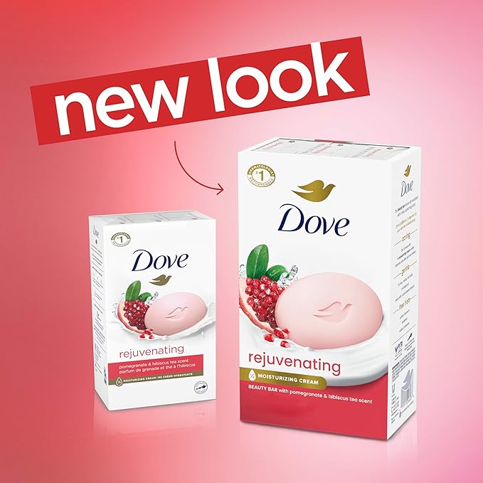 Dove Beauty Bar Soap Rejuvenating Pomegranate & Hibiscus Tea 6 Count for Revitalized Skin, Refreshes Skin 3.75 oz