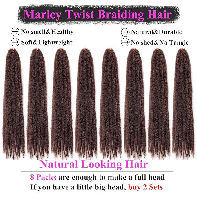 Marley Twist Braiding Hair 24 Inch 8 Packs โ Fluffy&Tangle-Free Cuban Twist Hair for Braiding, Natural Look Synthetic Long-Lasting Spring Afro Kinky Twist Hair Extensions (30)