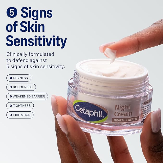 Cetaphil Healthy Renew Skin Tightening Night Cream 1.7 Oz, Wrinkle Repair Cream for Face with Peptides, Retinol Alternative Cream For Sensitive Skin, Fragrance Free