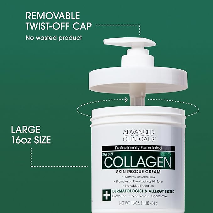 Advanced Clinicals Collagen Cream W/Hyaluronic Acid Face Moisturizer + Collagen Body Cream 2pc Skincare Set For Women & Men To Reduce Appearance Of Wrinkles, Fine Lines, & Uneven Skin Tone, 2pc Set