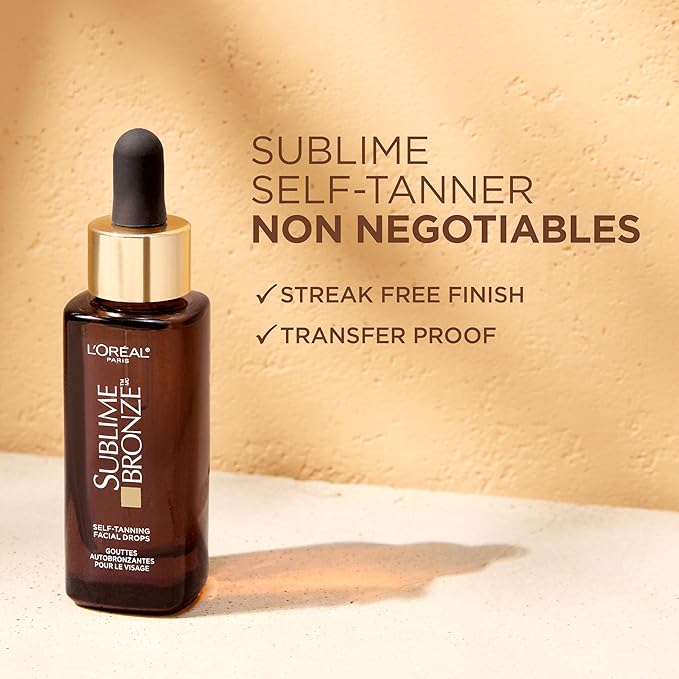 L'Oreal Paris Sublime Bronze Self Tanning Facial Drops with Hyaluronic Acid, Gradual Tan, Fragrance-Free, 1 fl. Oz
