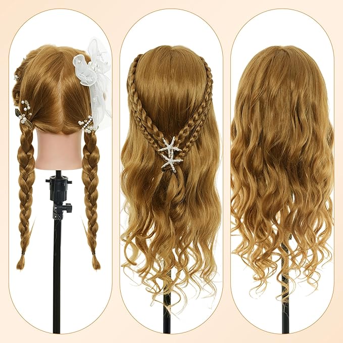 Neverland Beauty Mannequin Head with 60% Real Human Hair, 26 Inch Cosmetology Mannequin Doll Head for Hair Styling, Training Practice Braiding Manikin Head with Clamp and Hair Styling Braid Set