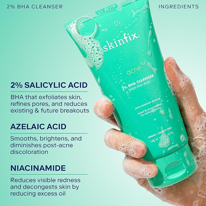 Skinfix Acne+ BHA Cleanser: Multi-Level Pore Resurfacing, Deep Pore & Acne-Fighting Cleanser Helps Reduce Blemish Size, Redness & Excess Oil, 5 Fl Oz