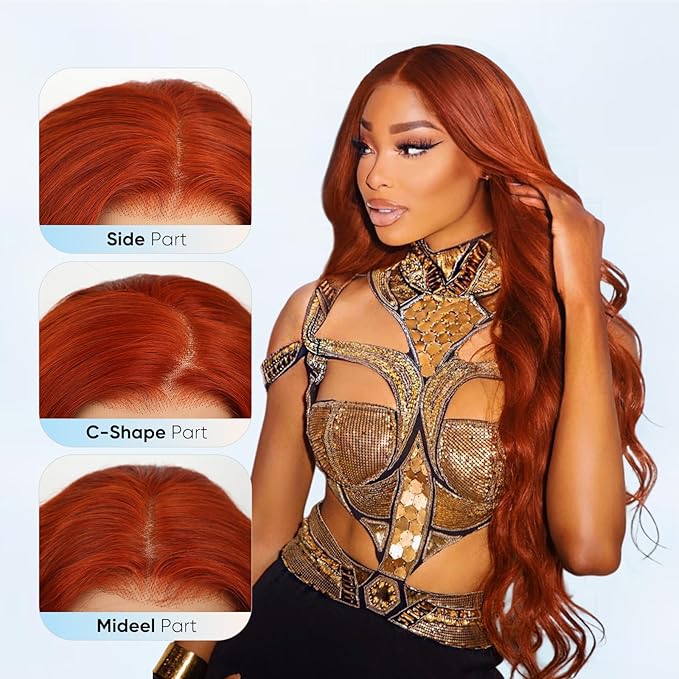 Ginger Wig Human Hair,13x6 HD Ginger Body Wave Lace Frontal Wigs Human Hair Pre Plucked With Baby Hair,210% Density Colored Orange Wig for Women 22 Inch