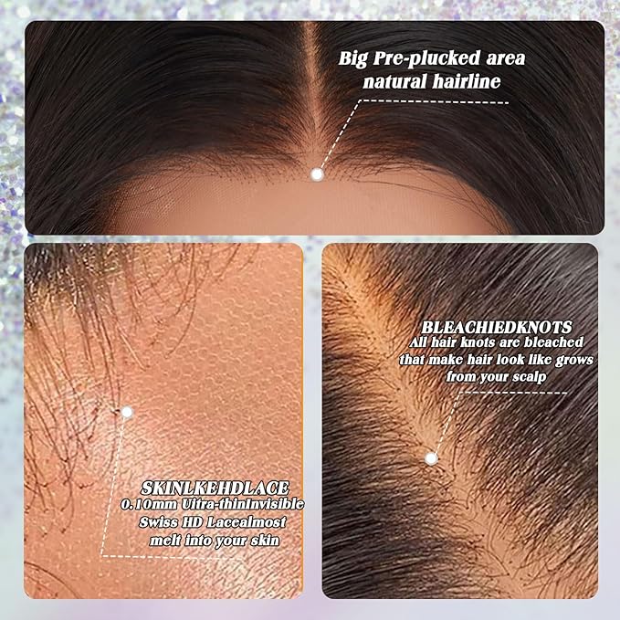 13x6 Full Frontal SKINLIKE HD Lace Wig, 200% Density Body Wave Wig 0.10mm Ultra-thin Invisible Lace Pre-Plucked Bleached Knots HD Lace Front Human Hair Wigs For Women 20 Inch