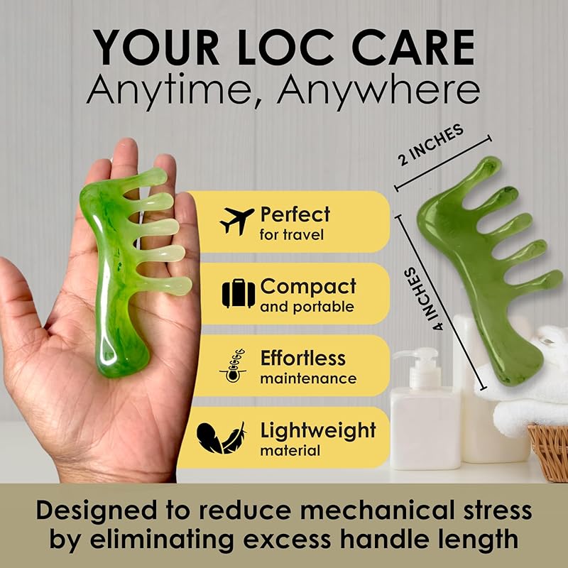 Loc Comb - Scalp Massager | Gua Sha Hair Care Inspired Wide Tooth Comb for Curls - Head Massager for Hair Growth, Hair Detangler for Women, Men By NVLX LABS
