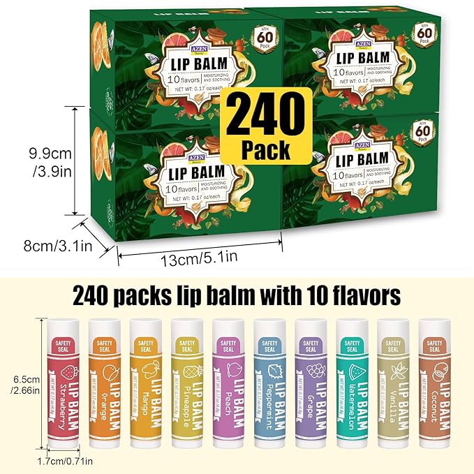 AZEN 240 Pack Lip Balm, Natural