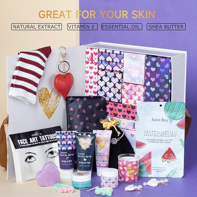 Thank You Gift Basket for Women Teens girls Gifts, Surprise Advent Calendar Bath Box Spa Gift, Birthday Gifts Self Care Kit, Fantasy Box Spa Gifts Shower baskets, Skincare Kit, Spa Gift for Daughter