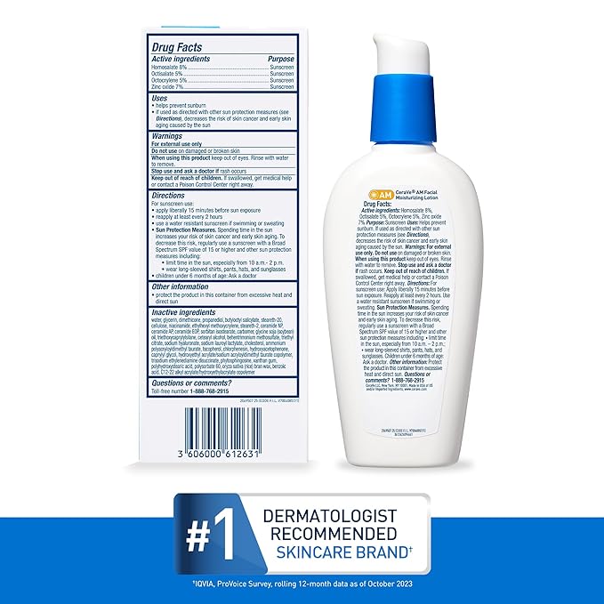 CeraVe AM Facial Moisturizing Lotion SPF 50, Face Moisturizer with SPF, Hyaluronic Acid, Niacinamide & Ceramides, Non-Greasy, Blends Seamlessly With No White Cast, Non Comedogenic Sunscreen, 3 Oz