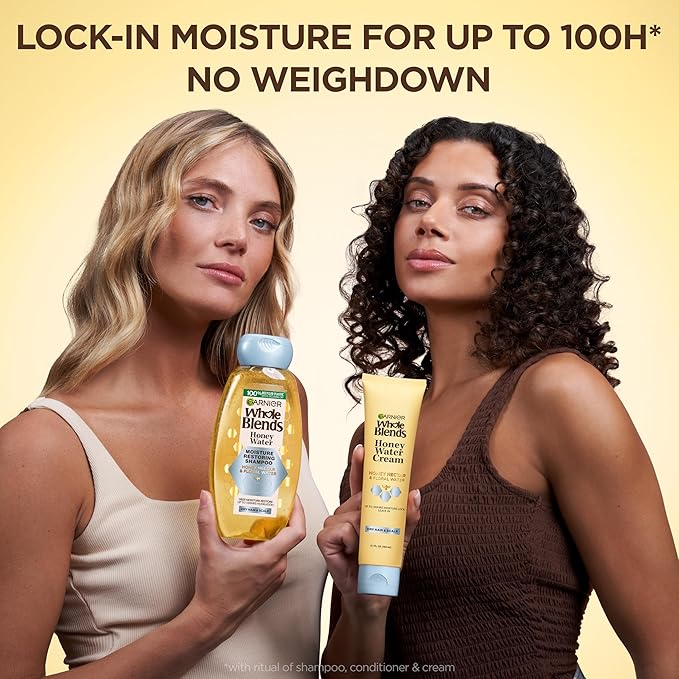 Garnier Whole Blends Honey Water Cream, 100 Hours Moisture Lock, Dry Hair, Scalp, Honey Nectar and Floral Water, Pack of 2