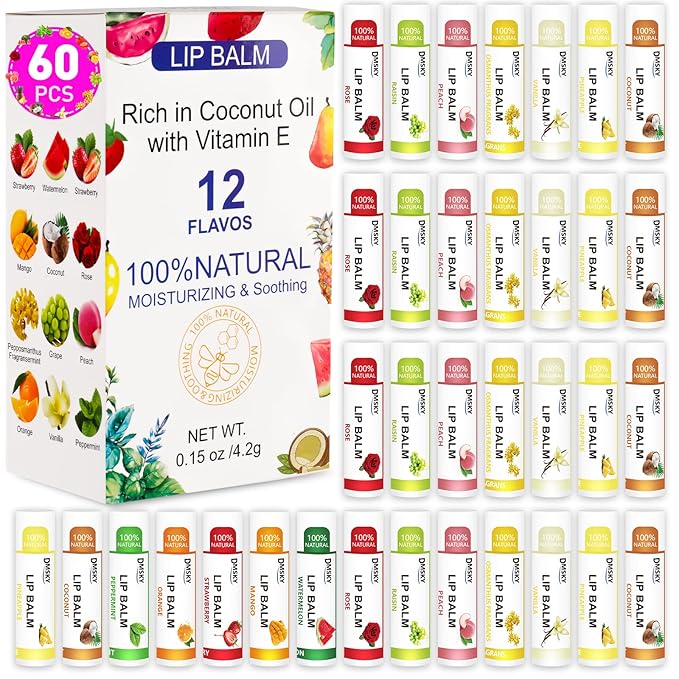 DMSKY 60 Pack Lip Balm, Natural