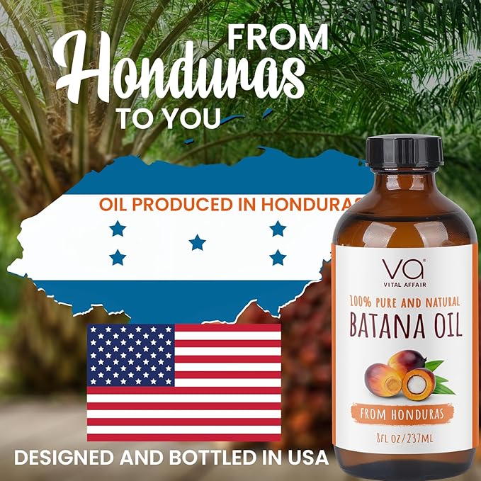 Batana Oil For Hair Growth - 100% Raw Oil From Honduras - Glass Bottle - Rich In Essential Nutrients - For Strong & Shiny Hair - 8 FlOz
