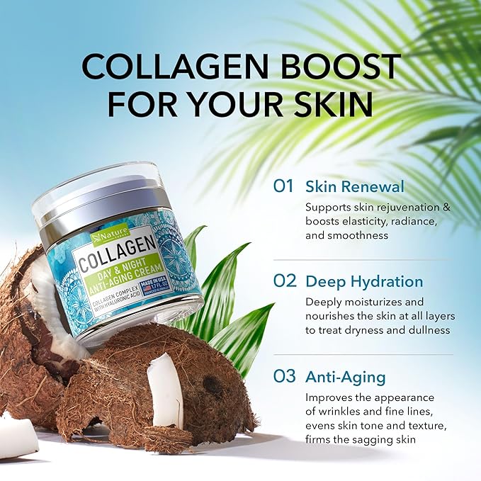 Collagen Cream for Face with Retinol & Hyaluronic Acid - Face Moisturizer for Women & Men - Skin Tightening Firming Cream - Anti Aging Face Wrinkle Cream, Day & Night Moisturizing Facial Cream - 1.7oz