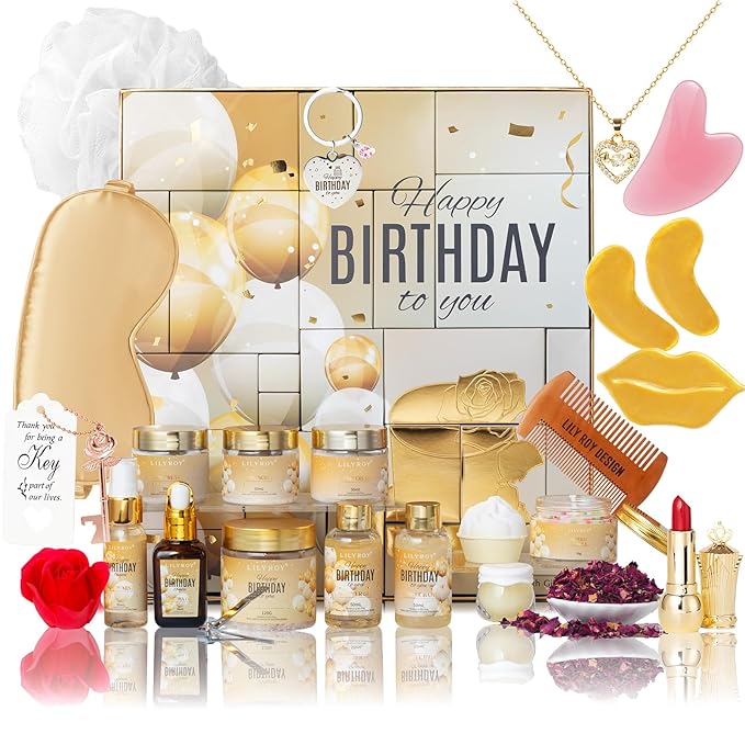 25Pcs Happy Birthday Gifts for Women - Luxury Birthday Advent Calendar Presents Bath and Body Birthday Gift for Sister, Girlfriend, Wife, Mom with Necklace|Birthday Gift Set Idea for Female Friends