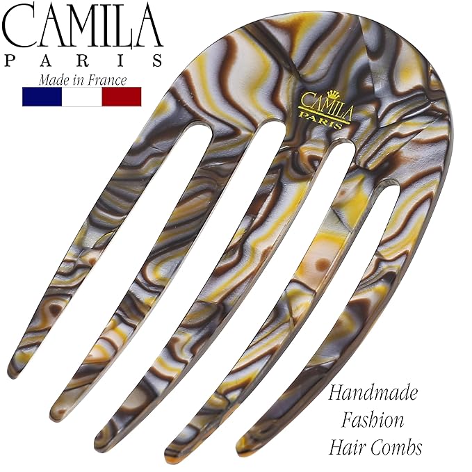 Camila Paris CP3399 French Hair Side Comb Small Rounded, Onyx, Handmade French Twist Hair Combs, Strong Hold Hair Clips for Women Bun Chignon, No Slip Styling Girls Hair Accessories Made in France