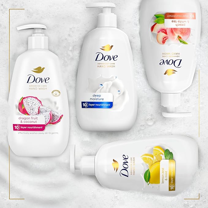 Dove Advanced Care Hand Wash 4 Count for Effectively Washing Away Dirt & Germs, Dragonfruit & Coconut with 10-Layer Nourishment