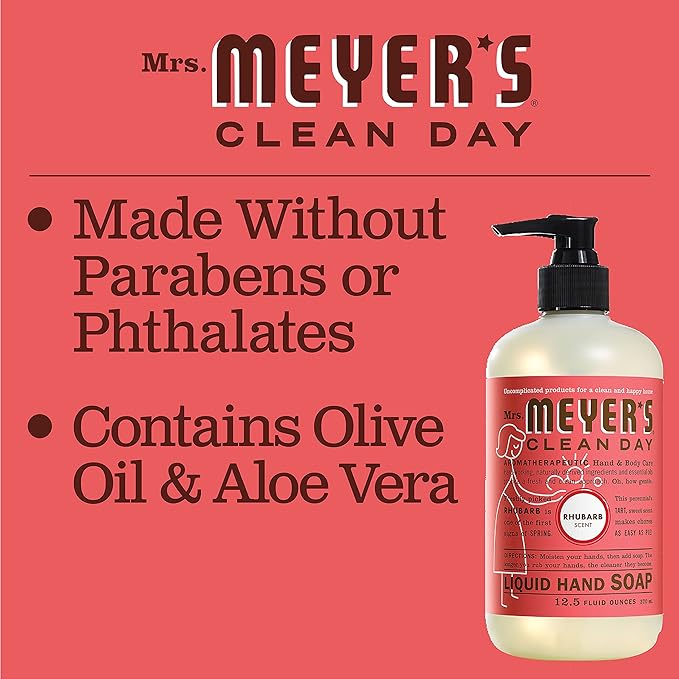 MRS. MEYER'S CLEAN DAY Hand Soap, Made with Essential Oils, Biodegradable Formula, Rhubarb, 12.5 Fl. Oz - Pack of 3