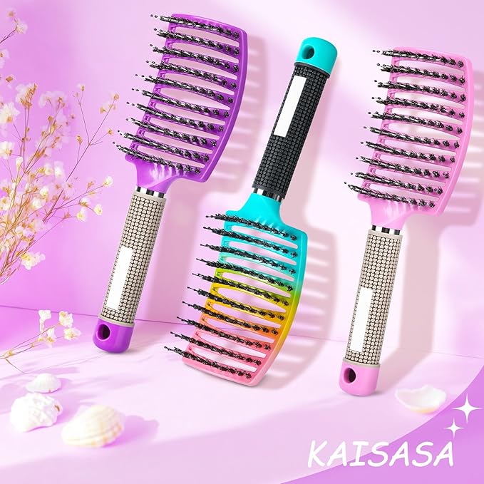 Wet Hair Detangling Brush for Blow Drying,Hair Detangler Brush for Women and Kids ,Boar Bristle Hair Brushes for Women Detangler 2 PACK(PINK+PURPLE)