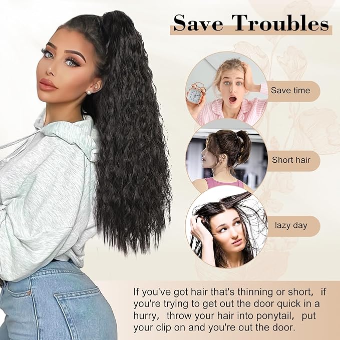 AISI BEAUTY Claw Clip Ponytail Extensions,30 Inch Long Curly Ponytail Extension for Women Fluffy Blonde Highlights Synthetic Ponytail Hairpiece for Daily Use