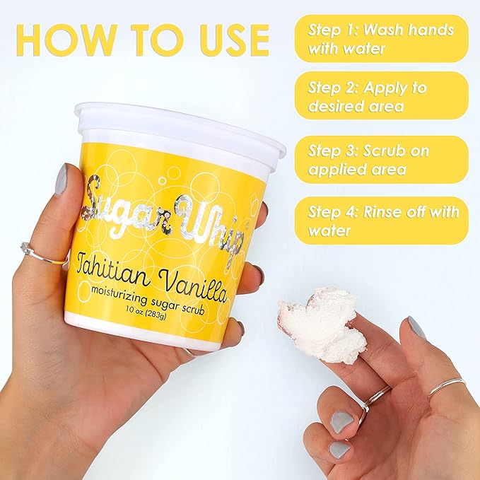 Primal Elements Sugar Scrub, Exfoliating Sugar Whip, Face and Body Cleanser, Moisturizer, Tahitian Vanilla, 10 oz Package