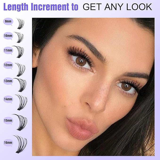 Pawotence Lash Clusters Kit 40D Individual Lashes Extension Kit DIY 280pcs 9-16mm Cluster Eyelash Extension Kit with Lash Bond and Seal, Lash Tweezers for Self Use (40D, 0.07D, 9-16mm, Kit)