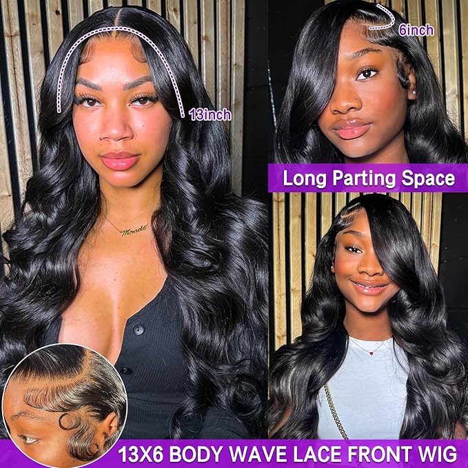 13x6 Body Wave Lace Front Wigs Human Hair 180% Density HD Lace Frontal Glueless Human Hair Wig for Women Pre Plucked with Baby Hair 28 inch