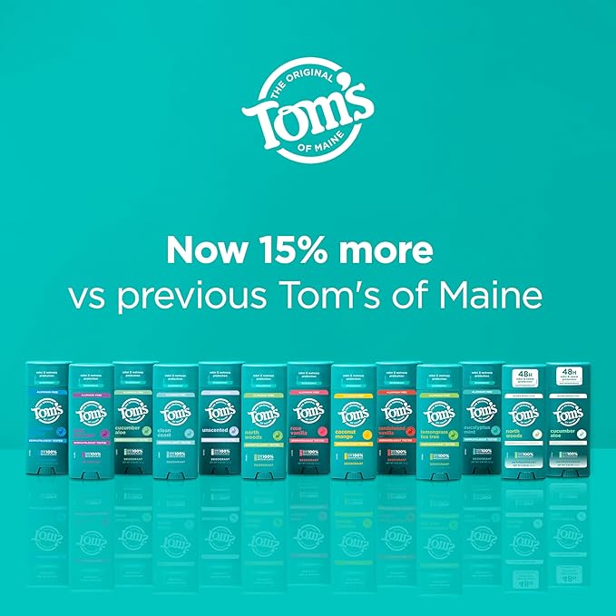 Tom's of Maine Coconut Mango Aluminum Free Natural Deodorant For Women & Men | Goes on Clear | Odor & Wetness Protection | Naturally Derived and Moisture-Locking Ingredients | 3.25 oz (2 Pack)