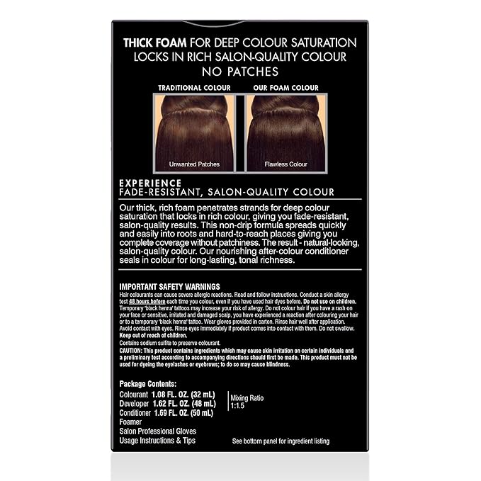 John Frieda Precision Foam Colour, Dark Chocolate Brown 4BG, Full-Coverage Hair Color Kit, Anti-Fade Gray Coverage, Deep Color Saturation Hair Dye, 1 Application