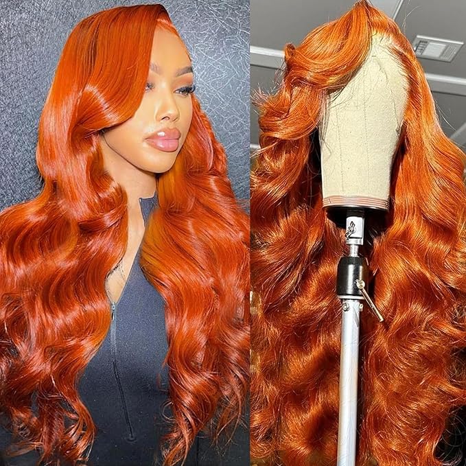 13x6 Ginger Orange Lace Front Wigs Human Hair Pre Plucked 200% Density Body Wave 13x6 HD Lace Frontal Wig Glueless 88J Colored Bralizian Virgin Human Hair Wigs for Black Women 26 inch