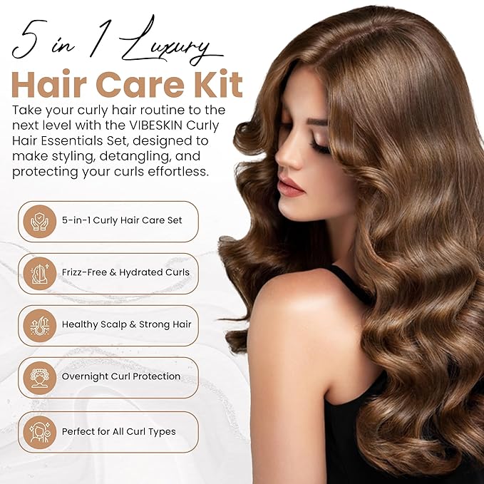 Curly Hair Essentials Set - Mist Spray Bottle For Styling, Detangler Brush, Scalp Massager For Hair Growth, Silicone Scrubber, Turban Towel For Women, Microfiber Wrap, Satin Sleeping Bonnet