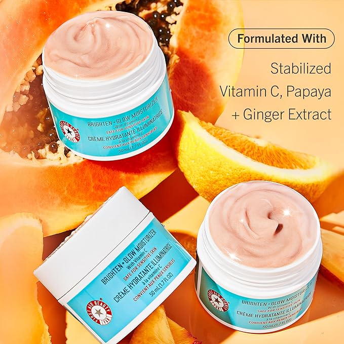 First Aid Beauty - Brighten + Glow Moisturizer with Vitamin C, Visibly Enhance Natural Healthy Glow for All Day Hydration, Lightweight Texture, Safe for Sensitive Skin, 1.7 oz
