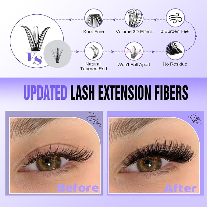 Pawotence Lash Clusters Kit 40D Individual Lashes Extension Kit DIY 280pcs 9-16mm Cluster Eyelash Extension Kit with Lash Bond and Seal, Lash Tweezers for Self Use (40D, 0.07D, 9-16mm, Kit)
