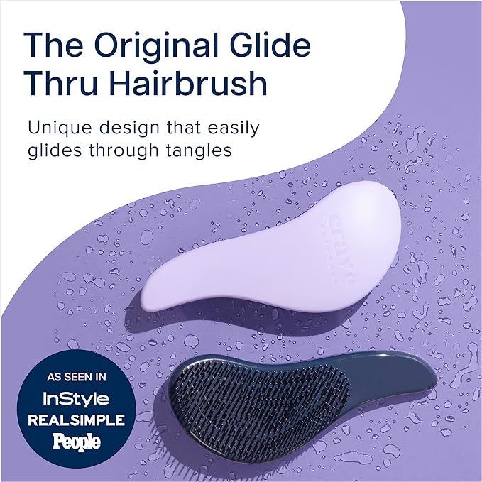 Crave Naturals Glide Thru Hair Brush - Detangler Brush for Curly, Straight, Wet or Dry Hair - Gentle Detangling Brushes for Adults, Kids, Toddlers - Hair Accessories for Women, 7.5x3" - Purple