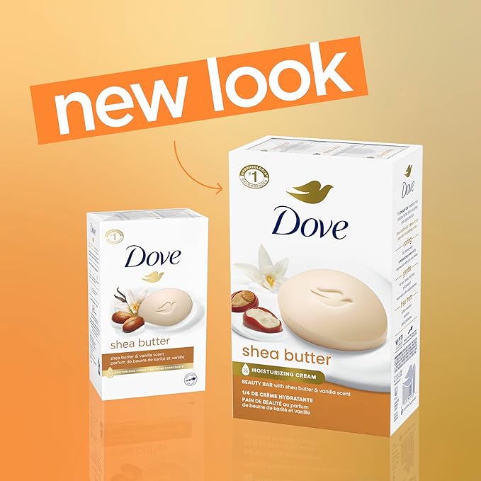 Dove Beauty Bar Soap Shea Butter, 6 Bars for Nourished, Radiant Skin, Enriches Skin 3.75 oz