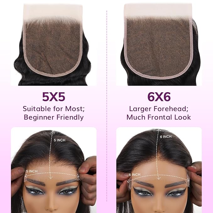 IDN Beauty Skinlike Real HD 6x6 Lace Closure Human Hair 22 Inch Body Wave - Bleached Single Knots, Ultra-thin 0.1 mm Pre Plucked Hairline Virgin Human Hair