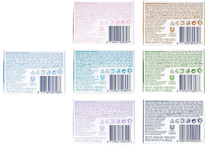 Dove, Beauty Bar Soap Variety Pack of 14, Go Fresh, Shea Butter, Coconut Milk, White, Pampering, Restoring, Exfoliating - 90g (7 Scents, 2 of Each)